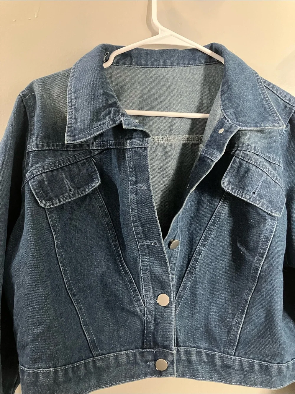Denim Cropped Jacket - Dark Blue - Picture 2 of 4